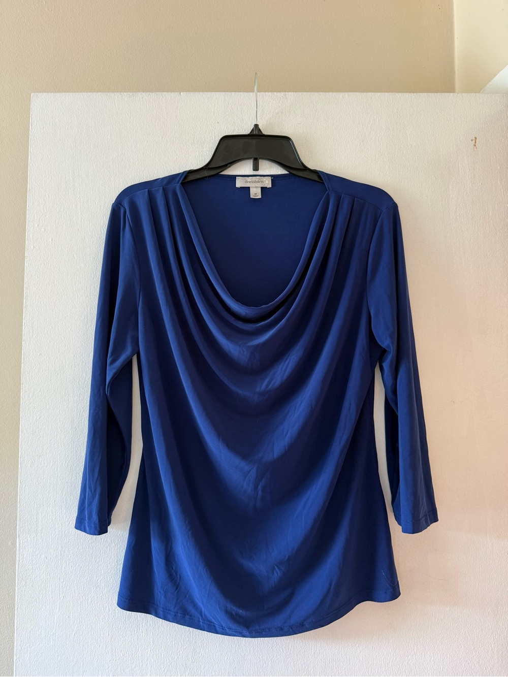 Royal Blue Three Quarter Length Cowl Neck Blouse Size Medium
